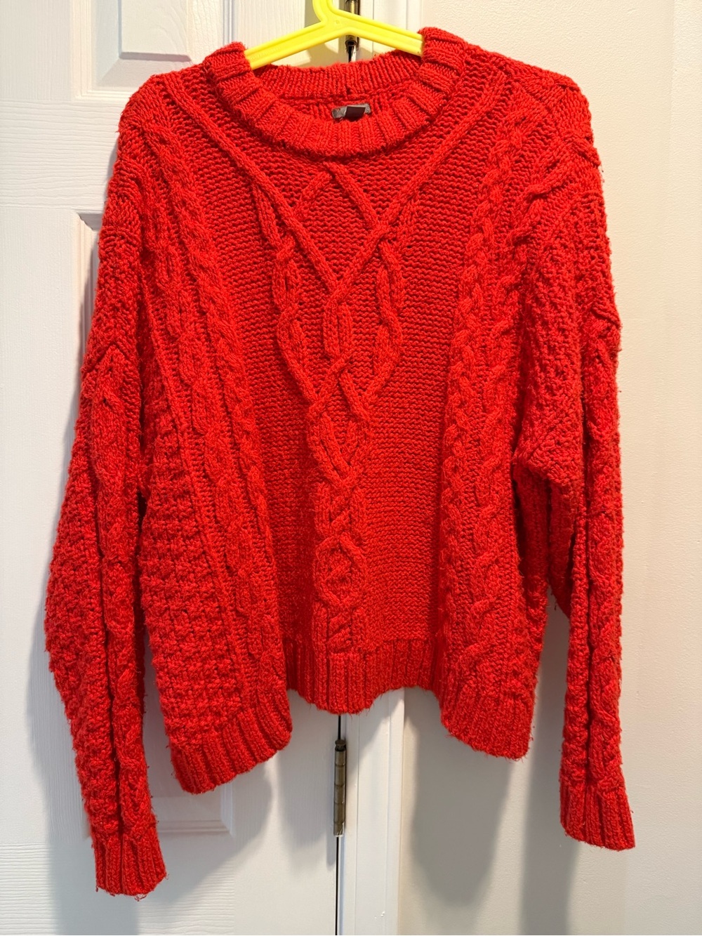 aerie Bright Red Cable Knit Crew Sweater